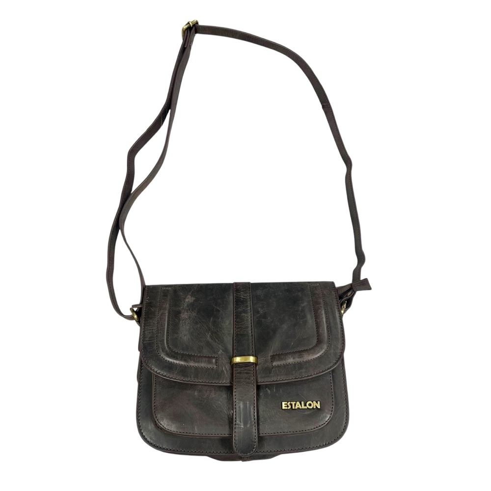 Estalon Vintage Boho Leather Crossbody Bag Brown Saddle Purse Adjustable Strap